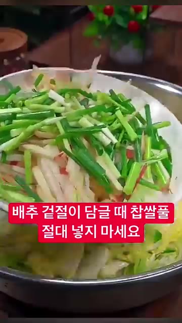 쪽파를 적당한 크기로 썰어 준비합니다. — 배추 겉절이 담글 때 찹쌀풀 절대 넣지 마세요