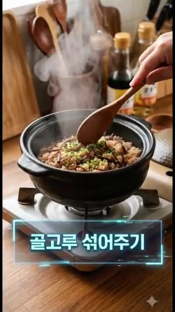 완성된 밥을 전체적으로 잘 섞어 골고루 비벼줍니다. — 시오콘부 솥밥 레시피