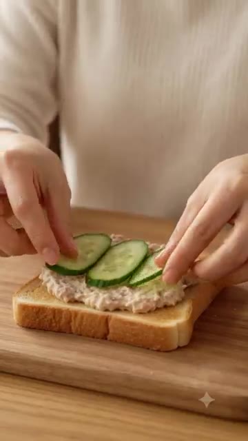 식빵 위에 참치 마요를 펴 바른다. — 식빵 위에 올려낸 작은 정원, 프레시 베지 샌드위치
