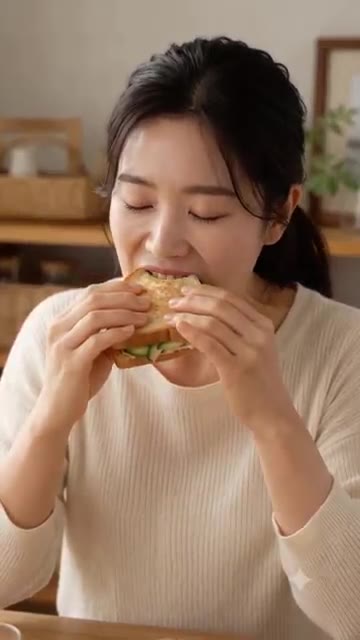 완성된 샌드위치를 먹는다. — 식빵 위에 올려낸 작은 정원, 프레시 베지 샌드위치