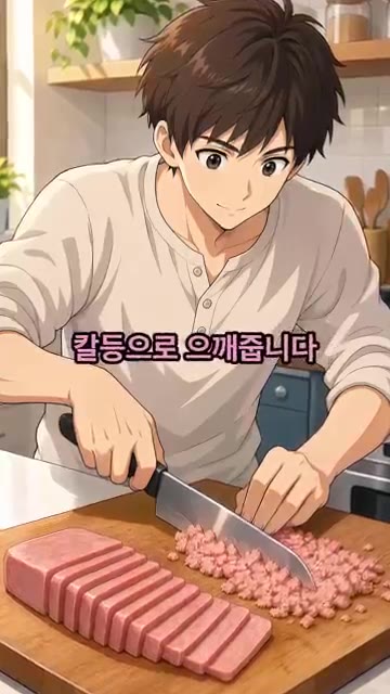 스팸 1캔(200g)을 뜨거운 물에 살짝 데친 뒤 얇게 슬라이스하고… — 스팸 순두부찌개