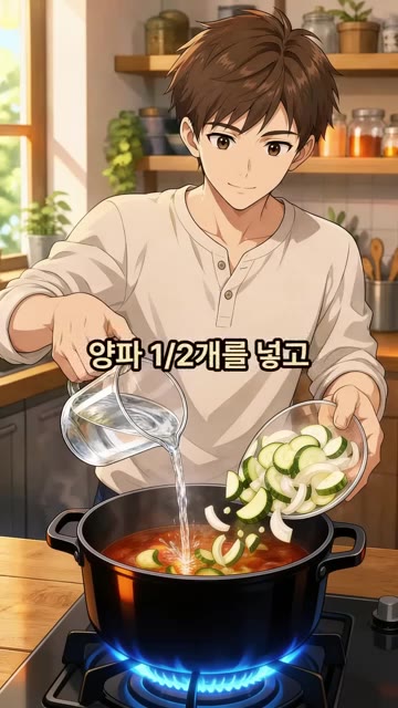 불을 끄고 고춧가루 3스푼을 넣어 잔열로 고추기름을 내어줍니다. — 스팸 순두부찌개