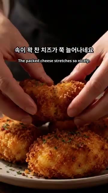 속이 꽉 찬 치즈가 쭉 늘어나는 바삭한 감자 치즈 고로케가 완성되었… — 겉바속쫀 치즈 감자 고로케