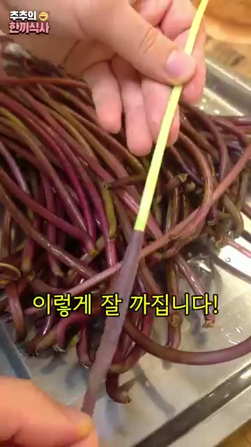 절여진 고구마 줄기의 껍질을 벗겨내면 부드럽게 잘 벗겨집니다. — 정겨운 반찬 '고구마줄기볶음' 레시피!