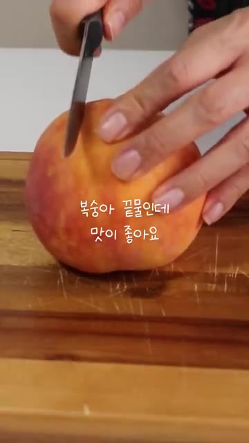 복숭아를 먹기 좋게 썰어줍니다. — 마지막 복숭아 오픈 샌드위치 만들기