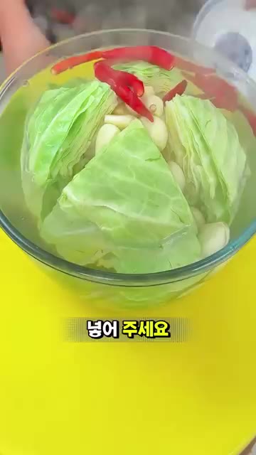 끓는 물 1.5리터를 양배추 위에 바로 부어주세요. — 하룻밤만 재워두면 완벽해지는 상큼 아삭 양배추 피클 만들기✨