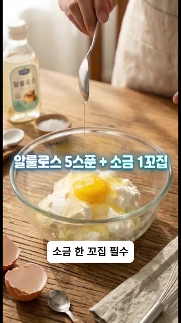 알룰로스 5스푼과 소금 한 꼬집, 바닐라 익스트랙을 넣고 잘 섞어줍니다. — 밀가루·버터·설탕 ZERO! 그릭요거트로 만드는 꾸덕한 다이어트 바스크 치즈케이크
