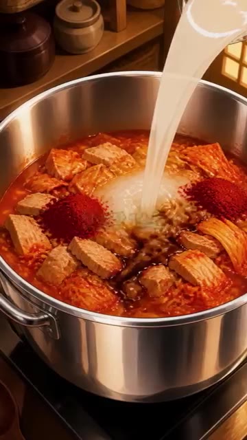 쌀뜨물 3컵을 붓고 고춧가루 2큰술, 진간장 1큰술, 멸치액젓 1큰… — 김치찌개에 이것 넣으면 대박남!