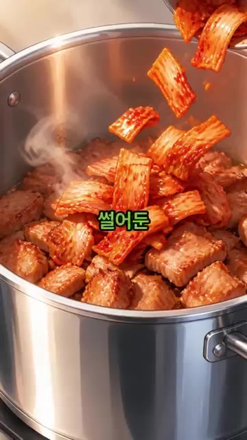 칼칼하고 깊은 맛의 김치찌개가 완성되었습니다. 두툼한 고기가 흰쌀밥… — 김치찌개에 이것 넣으면 대박남!