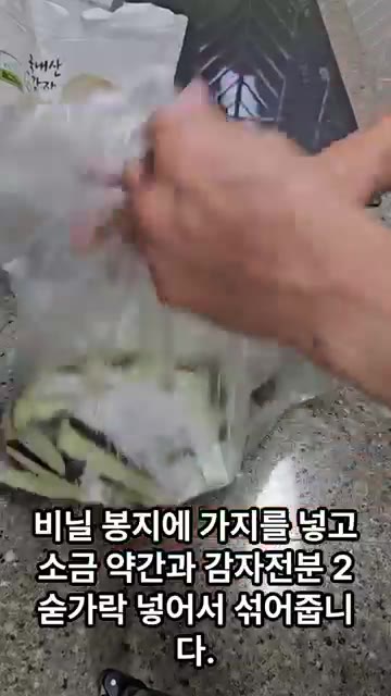 가지 2개를 먹기 좋게 썰어 비닐봉지에 넣고 소금 약간과 감자전분… — 건강식 깐풍가지 레시피