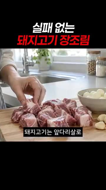 돼지고기는 앞다리살로 준비하여 먹기 좋게 썰어 핏물을 제거합니다. — 실패 없는 돼지고기 장조림 레시피