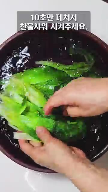 끓는 물에 천일염 1큰술을 넣고 상추를 넣어 10초만 데친 후 바로… — 처치곤란 상추, 냉장고에서 썩히지 말고 이렇게 드세요!
