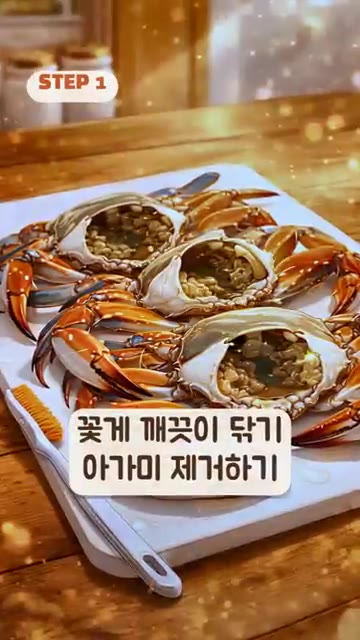 꽃게는 깨끗이 손질하고 아가미를 제거한다. — 단호박 5분+꽃게 10분이면 시원한 꽃게탕