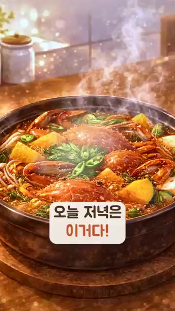 마지막으로 대파, 고추, 쑥갓을 올리고 불을 끈다. — 단호박 5분+꽃게 10분이면 시원한 꽃게탕