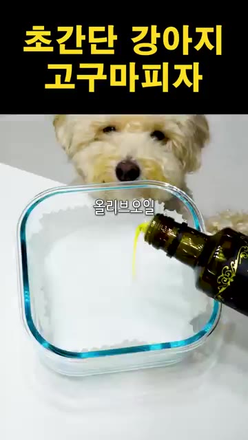 종이 호일을 깔고 올리브오일 1큰술을 골고루 발라줍니다. — 초간단 강아지 고구마피자 만들기