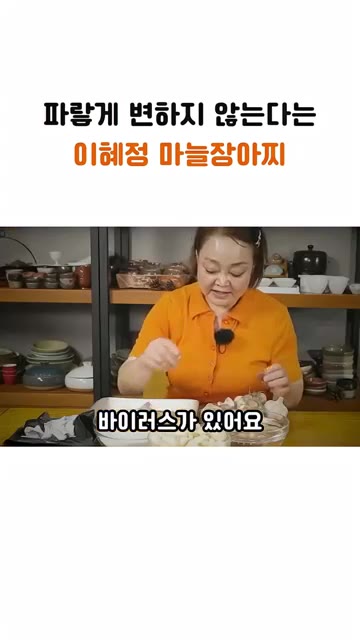 깐 마늘이나 냉장고에 보관했던 마늘을 꺼내어 검은 봉투에 넣고 으깨… — 파랗게 변하지 않는 빅마마 이혜정의 마늘장아찌