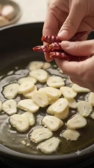 중불에서 마늘이 노릇해질 때까지 볶아 향을 냅니다. — 1만원으로 즐기는 감바스 알 아히요
