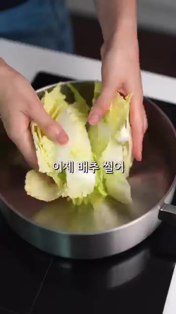 배추를 썰어 냄비 바닥에 깔고 부추와 팽이버섯을 올려주세요. — 여름 보양식은 이거 드세요