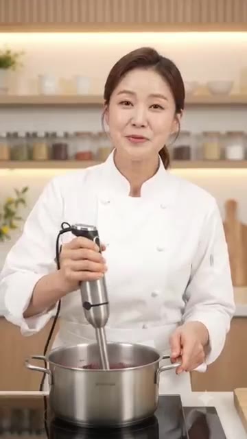 삶은 팥을 핸드 블렌더로 갈아줍니다. — 달콤 쫀득 단팥죽