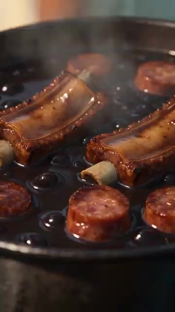 검은콩을 훈제 갈비, 소시지와 함께 뭉근히 오래 끓인다. — 페이조아다 레시피 🍛 브라질 리우 해변가에서 즐기는 든든한 콩요리 한 그릇