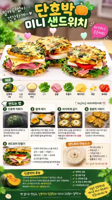 단호박은 베타카로틴과 식이섬유가 풍부해 소화가 잘 되고 포만감을 줍… — 단호박 미니 샌드위치 레시피