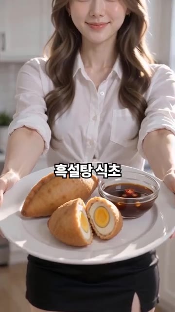 흑설탕, 식초, 마늘, 고추를 넣어 소스를 만든다. — 삼치 어묵 속에 검은 소스까지? 펨펨 레시피