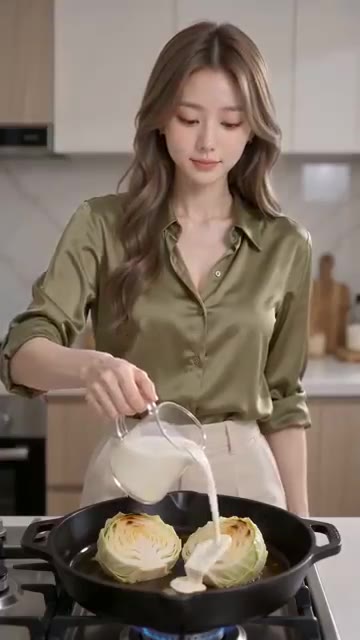 팬에 버터를 두르고 양배추를 앞뒤로 노릇하게 구워줍니다. — 양배추 통째로 녹여? 멜팅 양배추