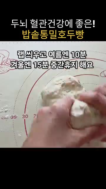 20분 뒤 손에 물을 묻히고 반죽을 90도 돌려 접는 과정을 5번… — 밥솥으로 만드는 통밀 호두빵 레시피