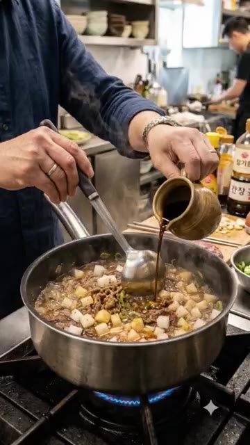 마지막으로 대파를 넣고 한소끔 끓여 완성한다. — 얼큰한 소고기 무국 끓이는 법
