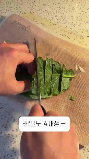 푸른잎 채소는 먹기 좋게 썰어줍니다. (맛에 큰 차이는 없습니다.) — 브런치용 파스타