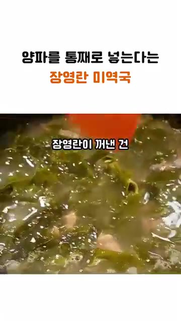 물이 끓으면 통양파를 넣습니다. — 통양파를 넣어 깊은 맛을 내는 장영란 미역국 레시피
