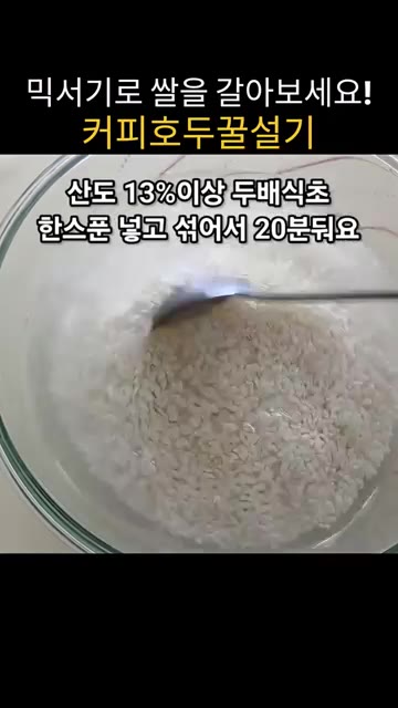 쌀과 찹쌀을 5시간 이상 불린 후 물기를 빼고 믹서기에 넣습니다. — 믹서기로 쌀 갈아 만드는 쫀득말랑 커피호두꿀설기