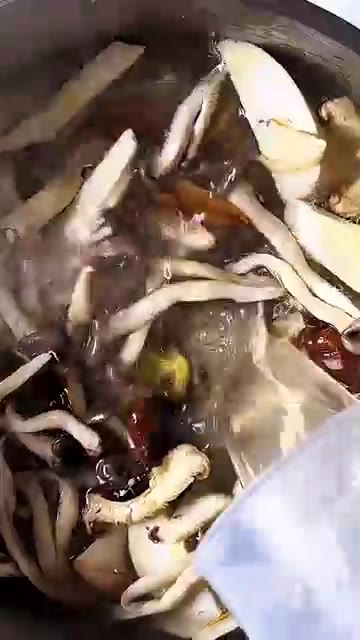 멸치다시마 육수를 붓고 양파와 두부를 넣는다. — 버섯들깨탕에 두유를 넣었더니? 고소함이 달라요!