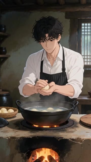 끓는 육수에 옹심이와 애호박을 넣고 떠오를 때까지 익힙니다. — 감자옹심이 레시피 🥔 감자만으로 빚어 끓이는 쫄깃한 옹심이