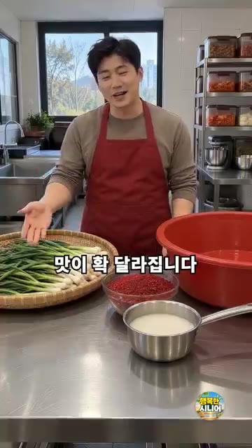 배 반 개와 양파 1개를 믹서에 넣고 곱게 갈아주세요. — 파김치 찹쌀풀 쑤지 마세요! 간단하고 산뜻한 시니어 건강 반찬 요리