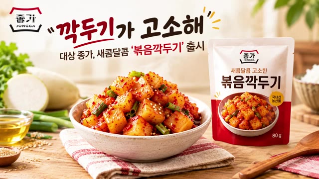대상 종가에서 새콤달콤한 볶음깍두기를 출시했습니다. — 대상 종가 새콤달콤 볶음깍두기
