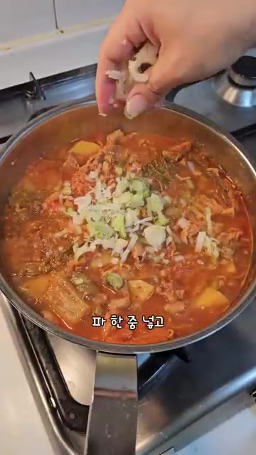 고춧가루도 크게 한 스푼 넣고 끓이다가 파 한 줌과 후추가루를 갈아… — 삼겹살로 만드는 감자탕 레시피