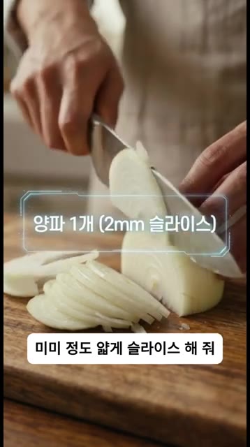 양파 1개를 2mm 두께로 얇게 슬라이스합니다. — 닭고기와 양파만 냄비에 넣었더니?! 인생 치킨 완성