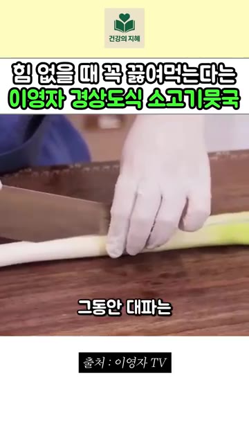 그동안 대파는 반 갈라서 큼직하게 썰고, 숙주도 준비합니다. — 이영자 경상도식 소고기 뭇국 레시피