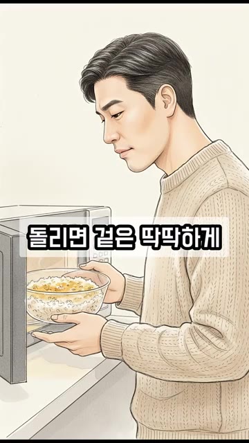 냉동실에 얼려둔 밥을 전자레인지에 그냥 돌리면 겉은 딱딱하게 말라붙… — 냉동밥 데울 때 퍽퍽하다면? 얼음 한 조각으로 촉촉하게 데우는 비법