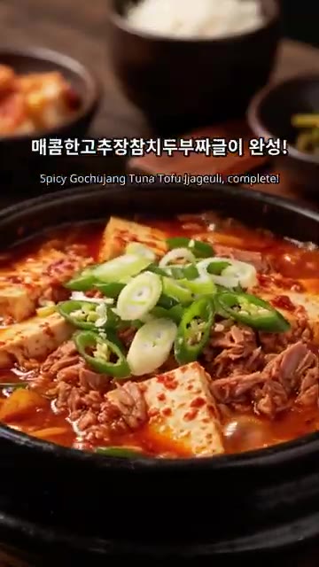 매콤한 고추장 참치 두부 짜글이가 완성되었다. — 매콤 고추장 참치 두부짜글이 레시피