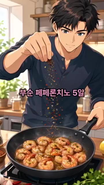 후추 약간, 부순 페페론치노 5알, 파슬리 가루 0.5큰술을 뿌려줍니다. — 10분 만에 만드는 버터갈릭새우 레시피