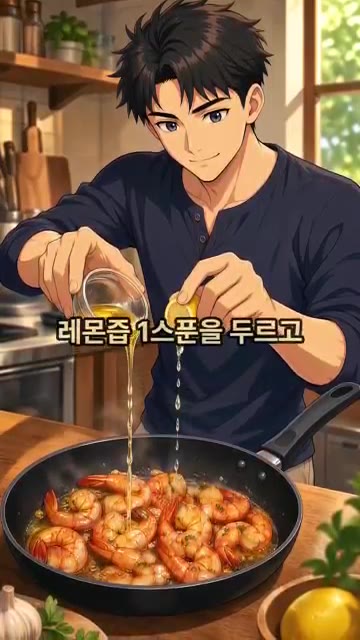 올리브 오일 1큰술과 레몬즙 1큰술을 두르고 약불에서 살짝 더 볶아… — 10분 만에 만드는 버터갈릭새우 레시피
