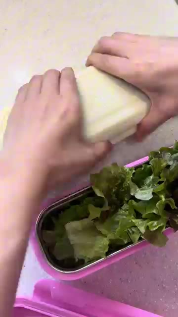 도시락 통 두 개를 겹쳐 닫는다. — 프리랜서 떠시락🍡 도시락 만들기