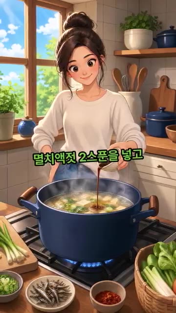 물 800ml를 붓고 멸치액젓 2큰술을 넣고 딱 10분간 끓여줍니다. — 찬바람 불 때 꼭 먹어야 하는 국물 요리