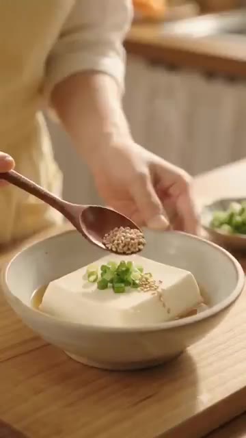 다진 파, 깨, 김가루를 올려 완성합니다. — 들기름 간장 순두부 찜: 2분 완성