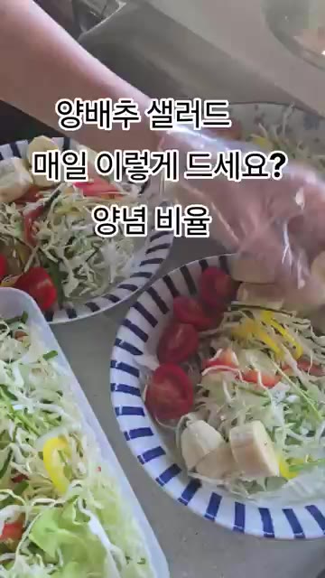 만든 양념장을 샐러드에 넣고 골고루 버무려 완성합니다. — 양배추 샐러드 양념 비율