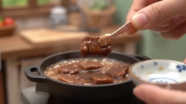졸여진 갈비찜을 작은 그릇에 담아준다. — 미니 갈비찜 만들기