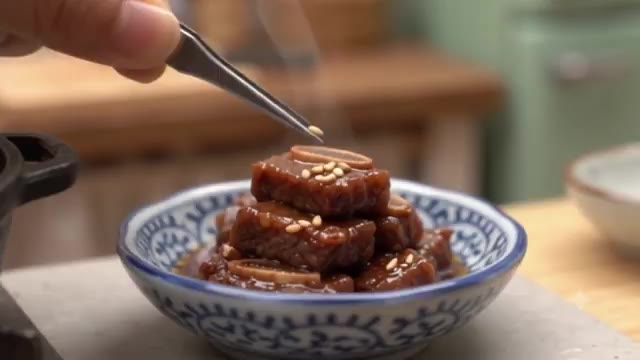 참깨를 갈비 위에 뿌려준다. — 미니 갈비찜 만들기