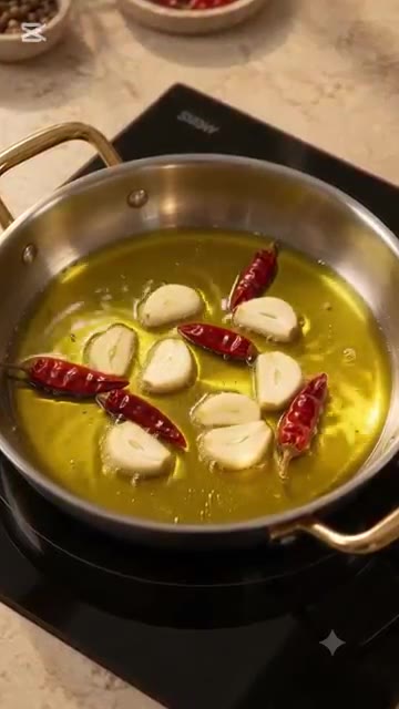 팬에 올리브 오일을 넉넉히 붓고 마늘과 페페론치노를 넣어 약불에서… — 감바스 알 아히요 만들기